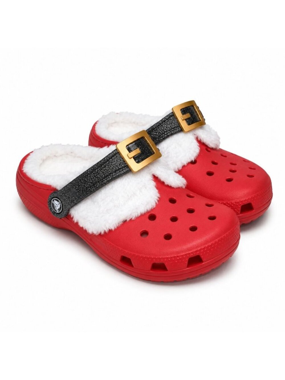 Crocs Classic Lined Santa Clog Toddler C7 Red Black Fuzzy Christmas Holiday